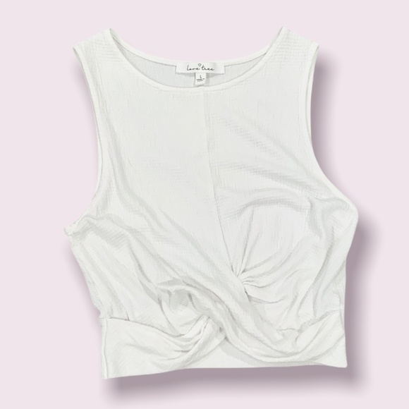 Love Tree Tops - Love Tree White Waffle Knit Knot Front Crop Tank Top